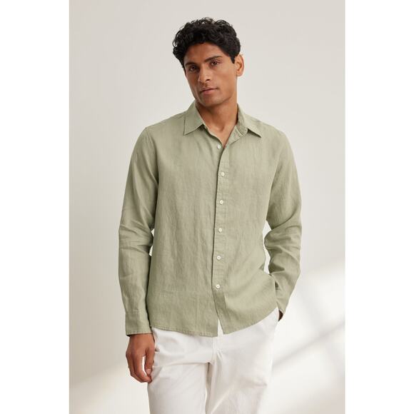 Velvet by Graham & Spencer Mens Caruso Linen Button Up Shirt in Celery M - Picture 4 of 8